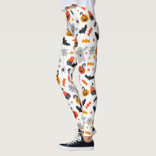 Legging padrão contínuo de símbolos de Halloween