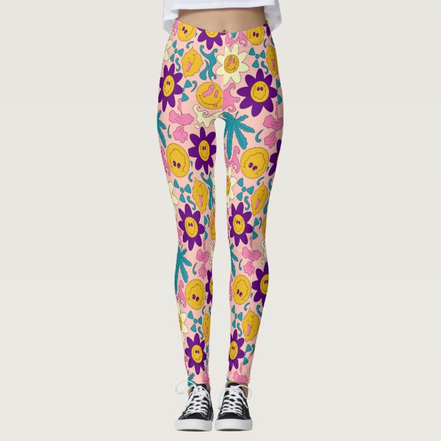 Legging Padrão contínuo de sorriso trippy (Frente)