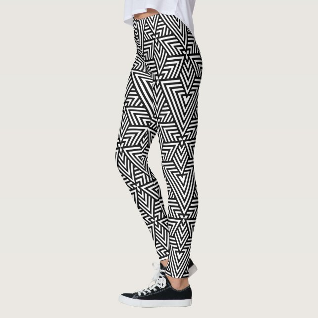 Legging Padrão contínuo de triângulo Art Déco preto e bran (Esquerda)