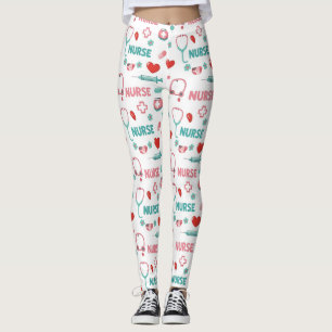 Legging Padrão contínuo de vida de enfermeira branca (1)