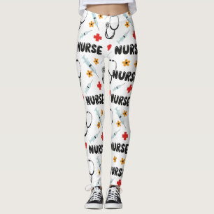 Legging Padrão contínuo de vida de enfermeira branca (2)