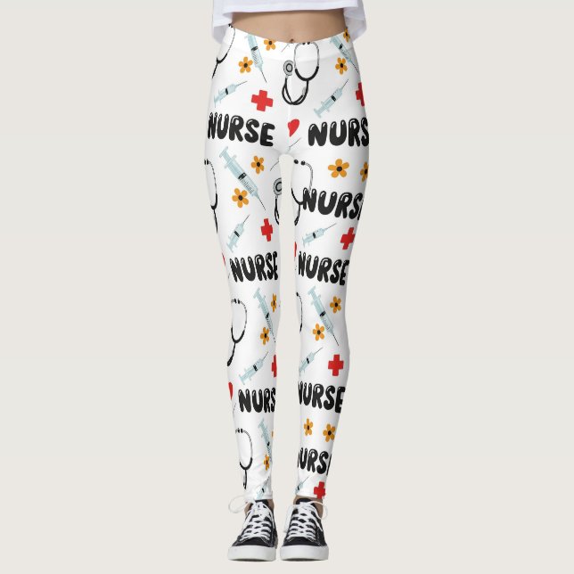 Legging Padrão contínuo de vida de enfermeira branca (2) (Frente)