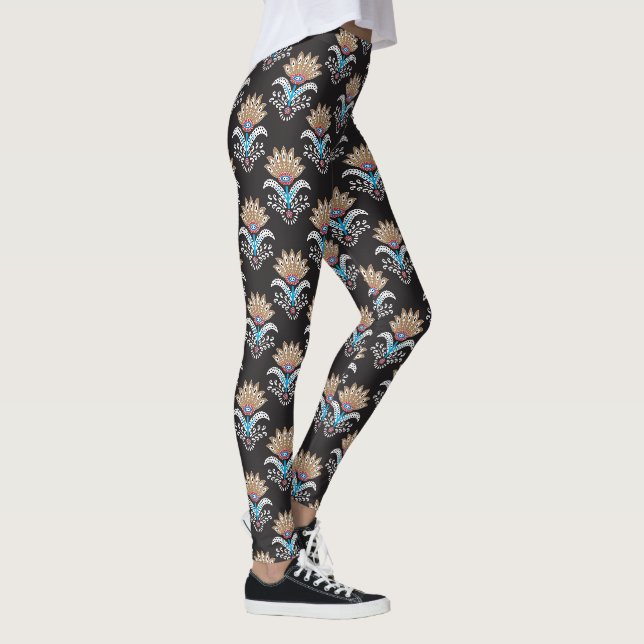 Legging padrão contínuo étnico geométrico de paisley flora (Direita)