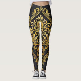 Legging Padrão contínuo Majestade Imperial – Dourado e Pre