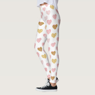 Legging Padrão Coração Rosa E Dourado