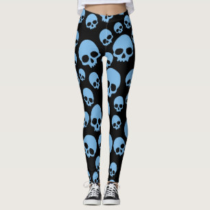 Legging Padrão craniano aleatório azul preto