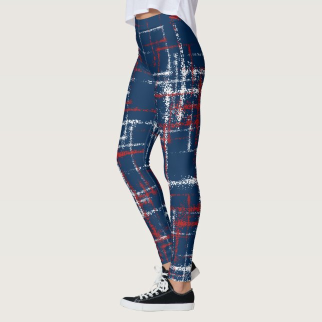 Legging padrão cruzado branco vermelho e abstrato azul (Esquerda)