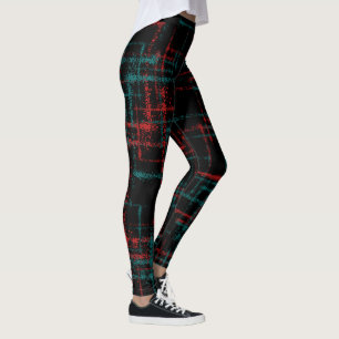 Legging padrão cruzado vermelho-preto abstrato