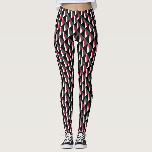 Legging Padrão da Cinza branca vermelha preta (Frente)