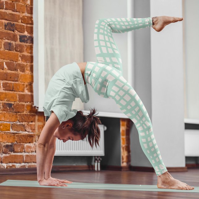 Legging Padrão da grelha de turquesa retrorada pastel (Criador carregado)