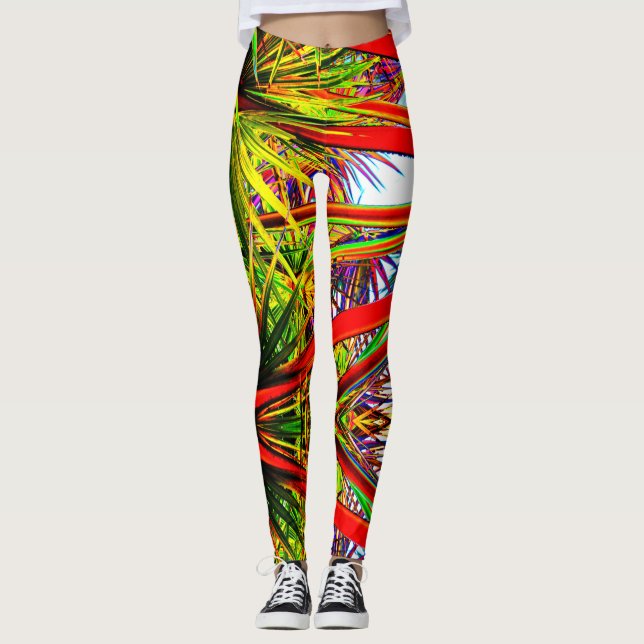 Legging Padrão Da Selva Com Textura De Folhagem (Frente)