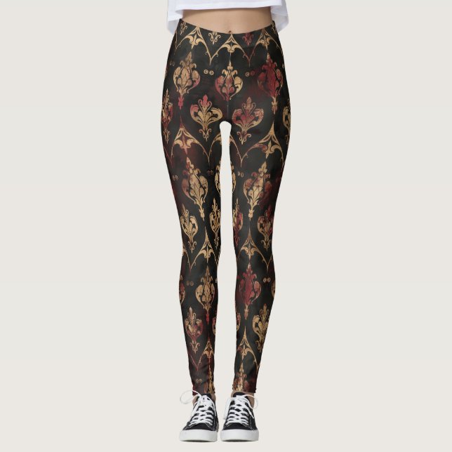 Legging Padrão Damasco Ouro Persa Noir (5) (Frente)
