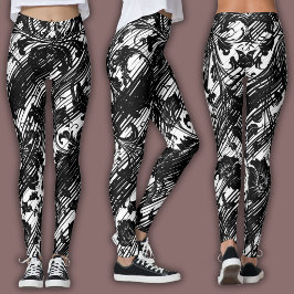 Legging Padrão Damask | Preto & Branco
