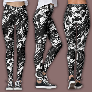 Legging Padrão Damask   Preto & Branco