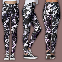 Legging Padrão Damask | Preto, Branco e Índigo
