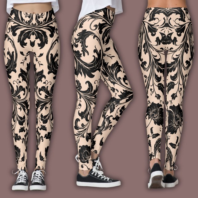 Legging Padrão Damasko | Bege Preto e Pêssego (Criador carregado)