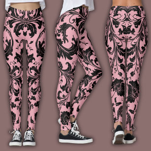 Legging Padrão Damasko   Bege Rosa & Preto