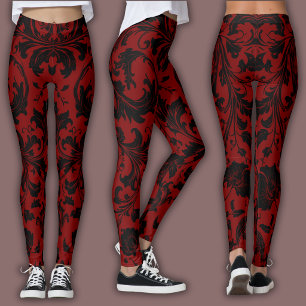 Legging Padrão Damasko Vinho Preto e Vermelho
