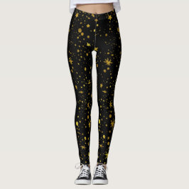 Legging Padrão das estrelas Douradas de preto moderno Abst
