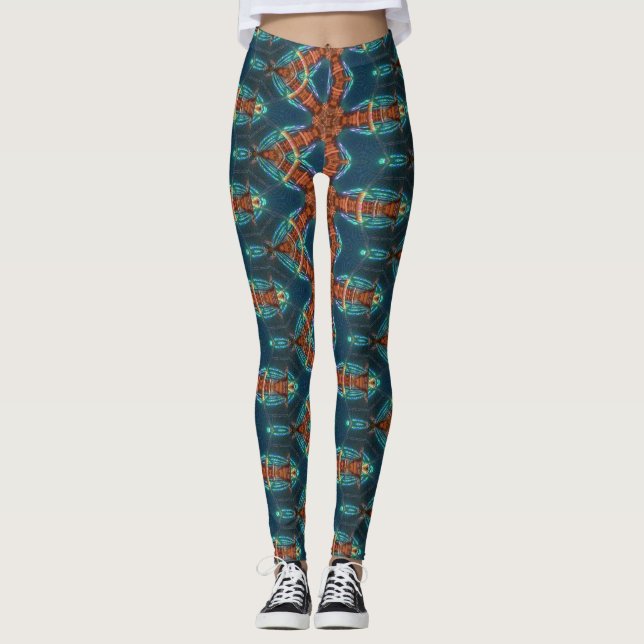 Legging padrão das estrelas marrom em azul (Frente)