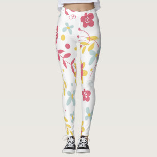 Legging Padrão das flores azuis, cor-de-rosa, Ouro e claro