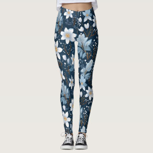 Legging Padrão das flores brancas do inverno