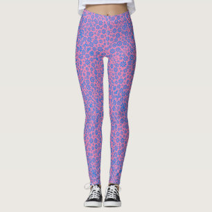 Legging Padrão das flores pequenas.Azul 02.b Rosa BG