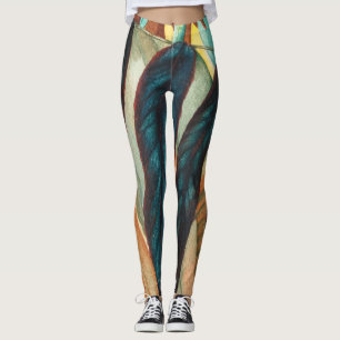 Legging padrão das folhas do outono com formas coloridas c