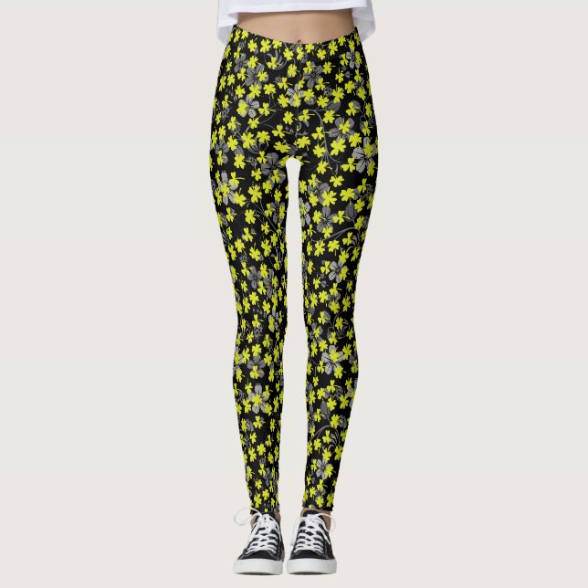 Legging padrão das folhas do trevo 03.b Black BG (Frente)