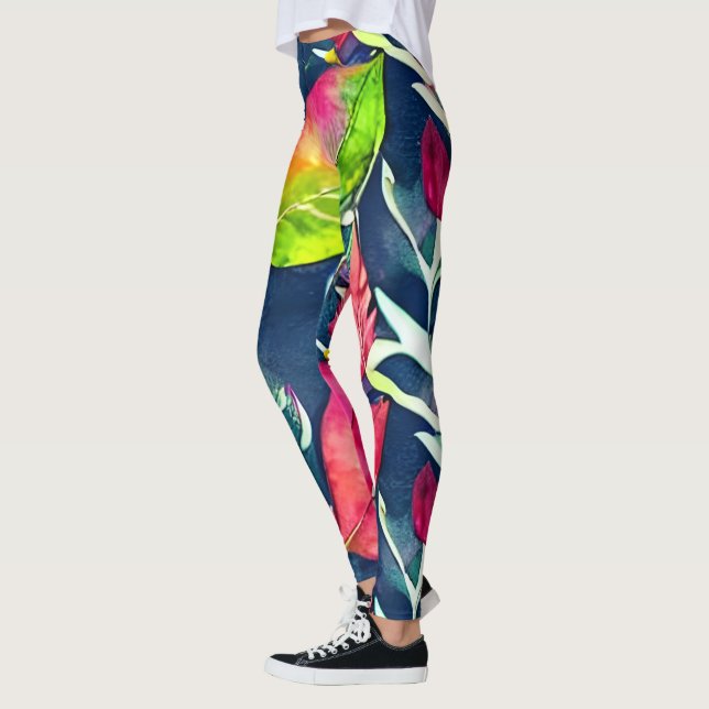 Legging Padrão das folhas tropicais de cor aquosa moderna (Esquerda)