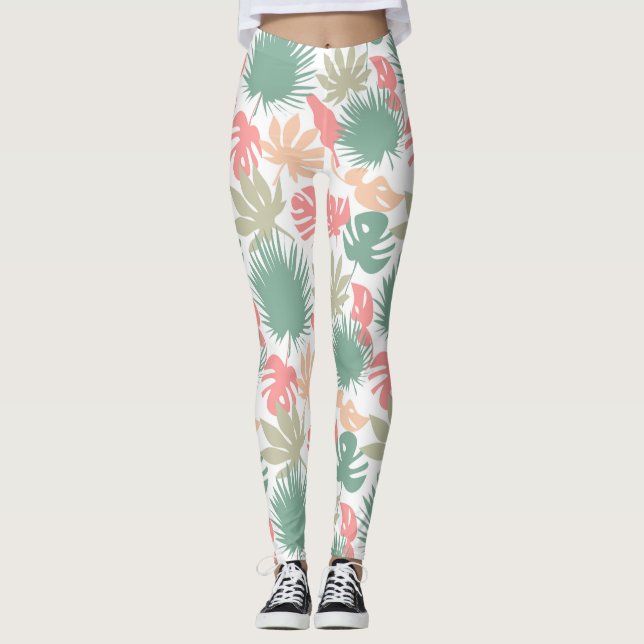 Legging Padrão das folhas tropicais sem costura (Frente)