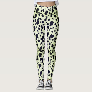 Legging Padrão das manchas verdes em vaca preta do Pastel