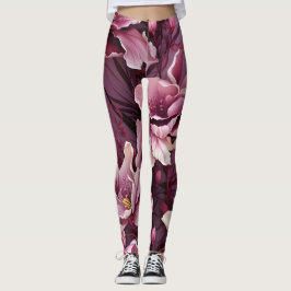 Legging Padrão das Orquídeas Rosa Escuras