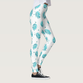 Legging Padrão das palmeiras tropicais azuis e brancas