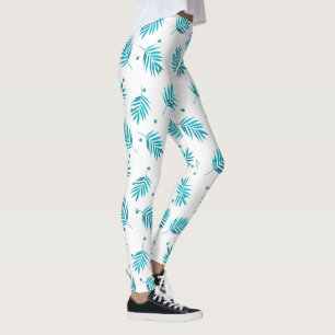 Legging Padrão das palmeiras tropicais azuis e brancas