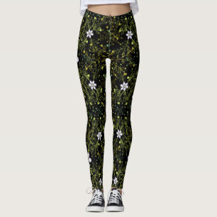 Legging Padrão das plantas.10b Preto BG