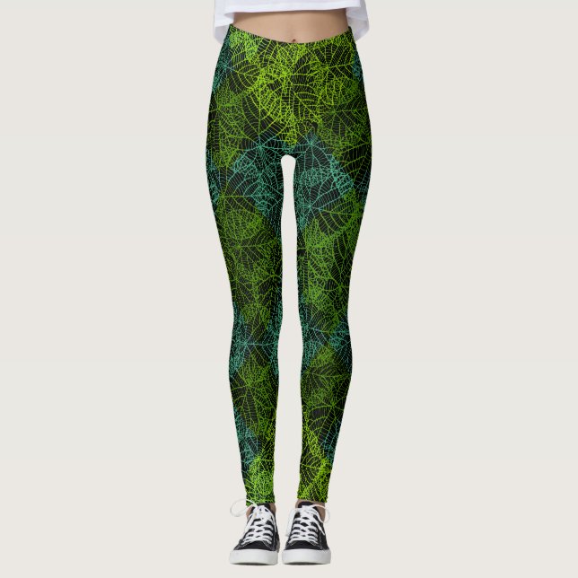 Legging Padrão das plantas.11b Preto BG (Frente)