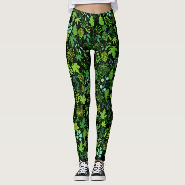 Legging Padrão das plantas.14b Preto BG (Frente)