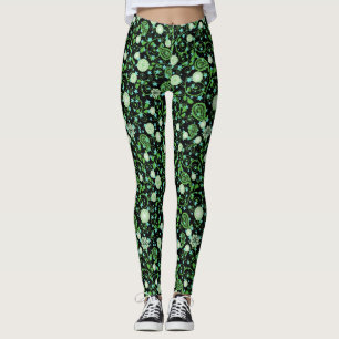 Legging Padrão das plantas com flores verdes retrorreflect
