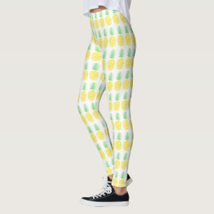 Legging Padrão de abacaxi de cor amarela e verde acastanh