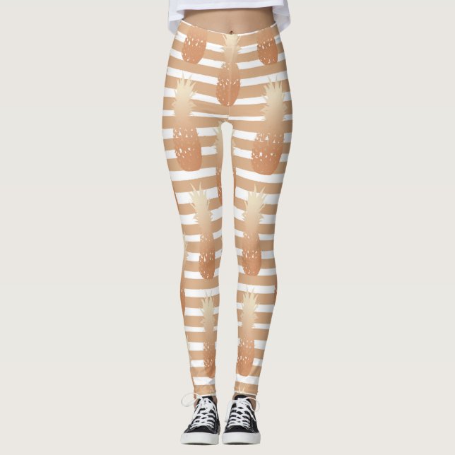 Legging Padrão de Abacaxis Dourados Tropical  (Frente)
