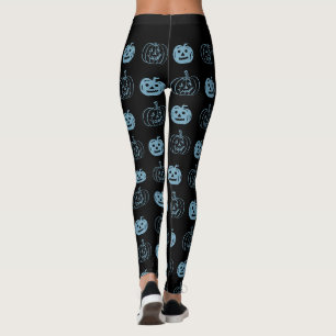 Legging Padrão de Abóbora Azul Negro Halloween