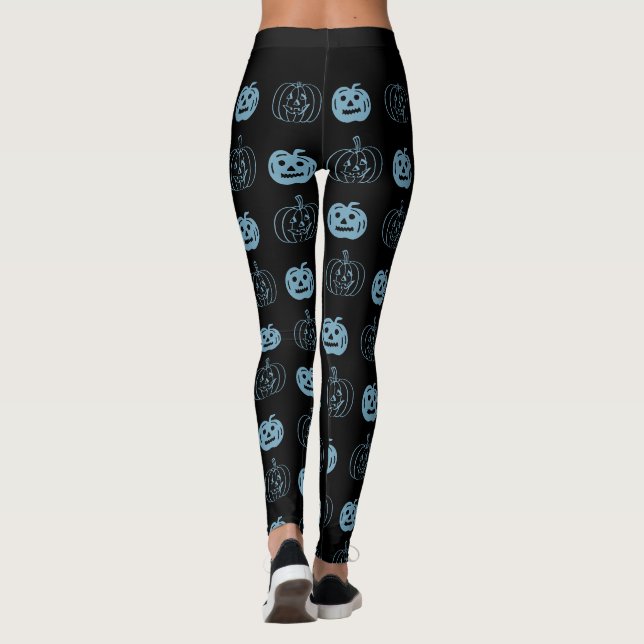 Legging Padrão de Abóbora Azul Negro Halloween (Verso)