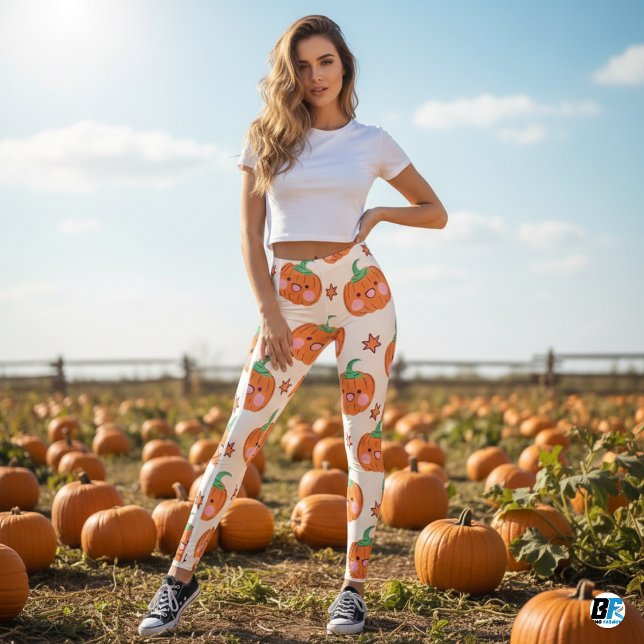 Legging Padrão de Abóbora de Corte Verde Laranja (Criador carregado)