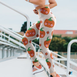 Legging Padrão de Abóbora de Corte Verde Laranja