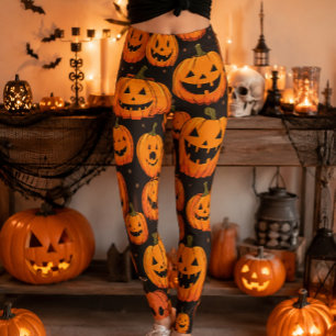 Legging Padrão de Abóbora de Halloween Vintage Jack-O'-Lan