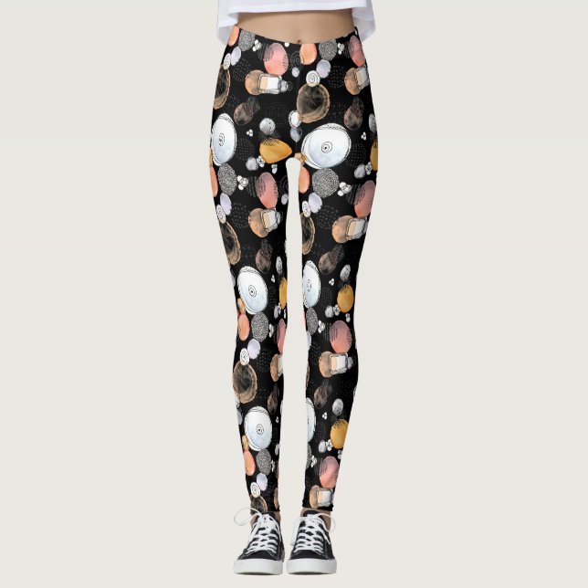 Legging Padrão de Abstração Moderno - Dólar Rosa Preto (Frente)