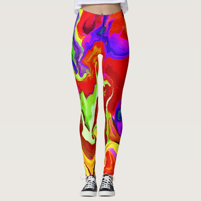 Legging Padrão de Abstrações Vivas Coloridas (Frente)