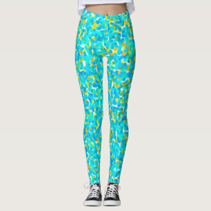Legging Padrão de Abstrato Amarelo Azul Verde Teal