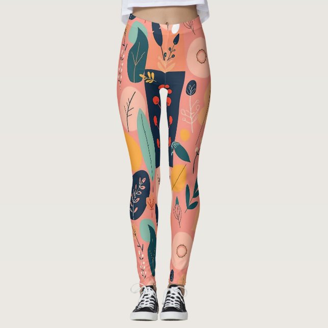 Legging Padrão de Abstrato Botânico Moderno (Frente)